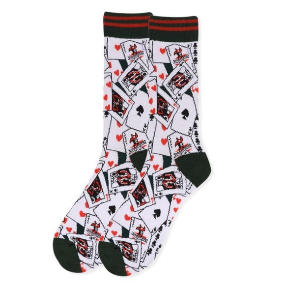 Crew Socks -Playing Cards- White/ Red/ Green -NWT - Picture 1 of 4